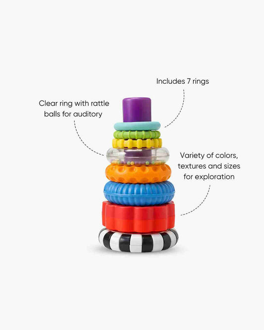 Curious Cub Sensory Ring Stacker-7 Coloured Rings & 1 Clear Ring With Rattle Balls-Learning & Educational Toys-6M+