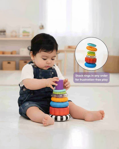 Curious Cub Sensory Ring Stacker-7 Coloured Rings & 1 Clear Ring With Rattle Balls-Learning & Educational Toys-6M+