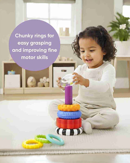 Curious Cub Sensory Ring Stacker-7 Coloured Rings & 1 Clear Ring With Rattle Balls-Learning & Educational Toys-6M+