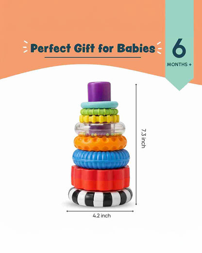 Curious Cub Sensory Ring Stacker-7 Coloured Rings & 1 Clear Ring With Rattle Balls-Learning & Educational Toys-6M+