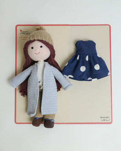 Happy Threads Suzy Crochet Doll-Include Interchangeable Outfit-Handcrafted-Easily Washable-Plush Cuddly Toy-For 6M+