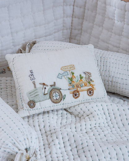 Aplito Baby Bedding Set-Harvest Hayride-Hand Embroidered-100% Organic Muslin Cotton-White-For Infants