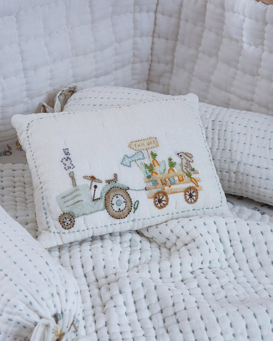 Aplito Baby Bedding Set-Harvest Hayride-Hand Embroidered-100% Organic Muslin Cotton-White-For Infants