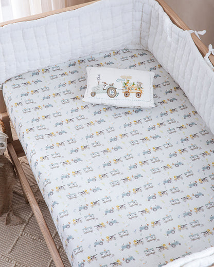 Aplito Baby Bedding Set-Harvest Hayride-Hand Embroidered-100% Organic Muslin Cotton-White-For Infants