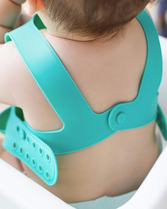MinikOiOi Flexi Bib-With Unique Belt Fastening Design-Crumb Catcher-Aqua Green-For Infants