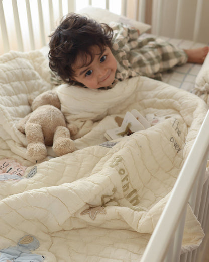 Aplito Baby Bedding Set-Hey Diddle Diddle-Hand Embroidered-Cotton Linen-Beige-For Infants