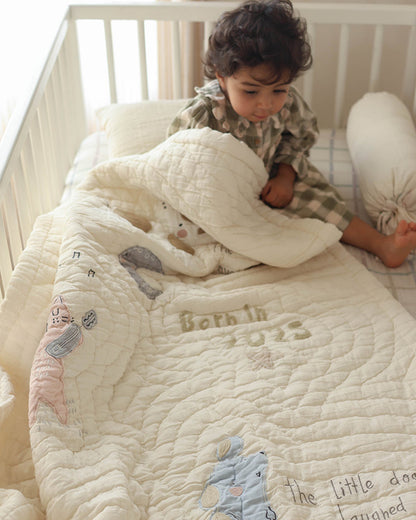 Aplito Baby Bedding Set-Hey Diddle Diddle-Hand Embroidered-Cotton Linen-Beige-For Infants