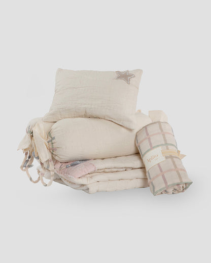 Aplito Baby Bedding Set-Hey Diddle Diddle-Hand Embroidered-Cotton Linen-Beige-For Infants