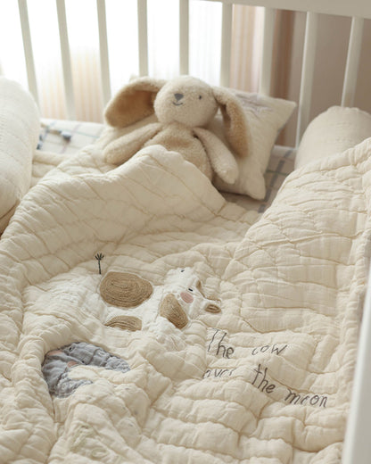 Aplito Baby Bedding Set-Hey Diddle Diddle-Hand Embroidered-Cotton Linen-Beige-For Infants