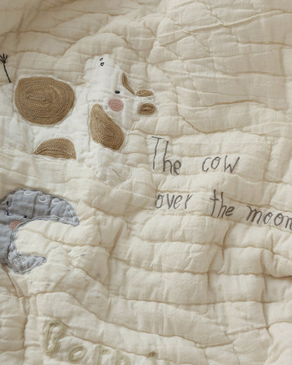 Aplito Baby Bedding Set-Hey Diddle Diddle-Hand Embroidered-Cotton Linen-Beige-For Infants