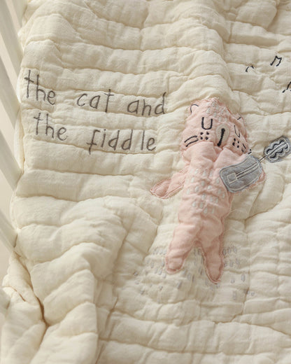 Aplito Baby Bedding Set-Hey Diddle Diddle-Hand Embroidered-Cotton Linen-Beige-For Infants