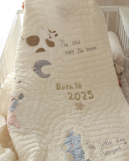 Aplito Baby Bedding Set-Hey Diddle Diddle-Hand Embroidered-Cotton Linen-Beige-For Infants
