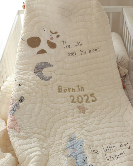 Aplito Baby Bedding Set-Hey Diddle Diddle-Hand Embroidered-Cotton Linen-Beige-For Infants