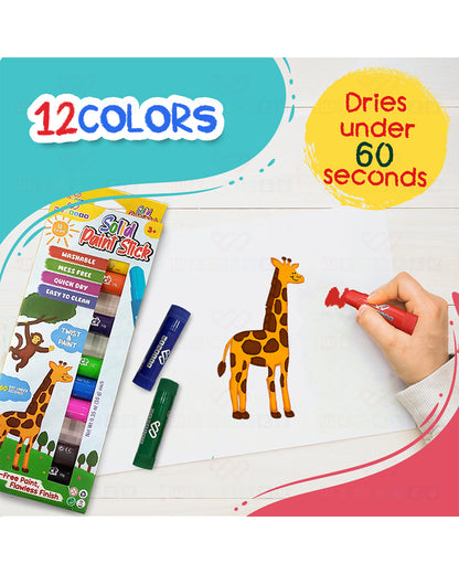 Wembley Solid Paint Stick-Includes 12 Color Sticks-Washable & Quick Dry Paint-3Y+