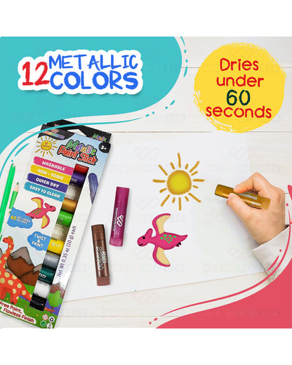 Wembley Metallic Paint Stick-Includes 12 Color Sticks-Washable & Quick Dry Paint-3Y+