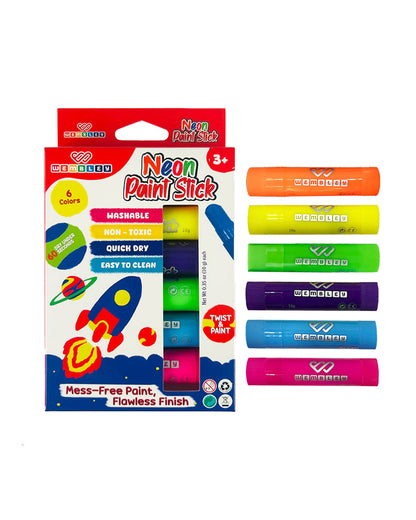 Wembley Neon Paint Stick-Includes 6 Color Sticks-Washable & Quick Dry Paint-3Y+