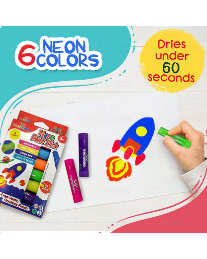 Wembley Neon Paint Stick-Includes 6 Color Sticks-Washable & Quick Dry Paint-3Y+