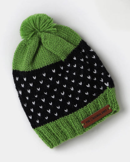 The Original Knit Green & Black Winter Wear Cap-crochet-handmade Yarn-For Infants
