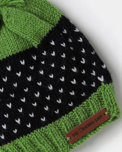 The Original Knit Green & Black Winter Wear Cap-crochet-handmade Yarn-For Infants