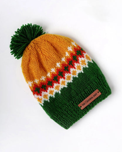 The Original Knit Green & Mustard Winter Wear Cap-Jungle-Acrylic-For Infants