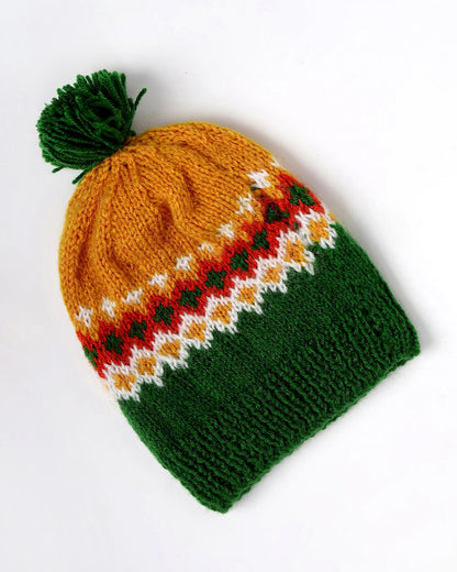 The Original Knit Green & Mustard Winter Wear Cap-Jungle-Acrylic-For Infants