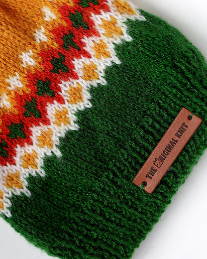 The Original Knit Green & Mustard Winter Wear Cap-Jungle-Acrylic-For Infants