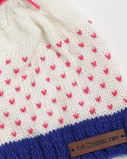 The Original Knit White & Blue Winter Wear Cap-Heart-Acrylic-For Infants
