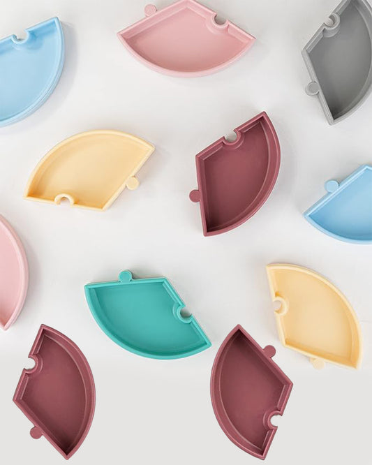 MinikOiOi Puzzle Plate-With Suction Base-3 Detachable Sections-Mellow Yellow & Powder Grey-For Feeding Infants