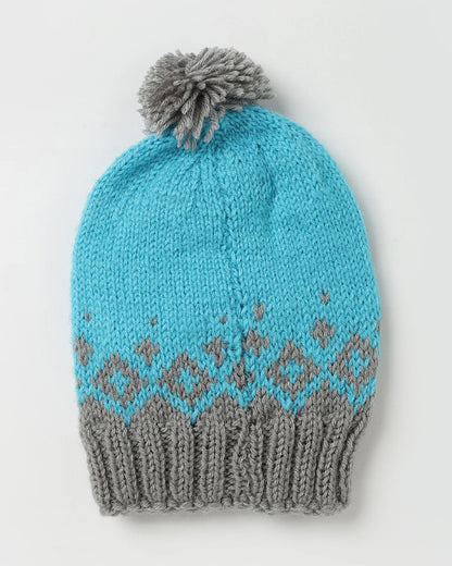 The Original Knit Blue & Grey Winter Wear Cap-Solid-Acrylic-For Infants