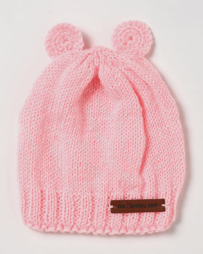 The Original Knit Pink Winter Wear Cap-Teddy Ear-Acrylic-For Infants