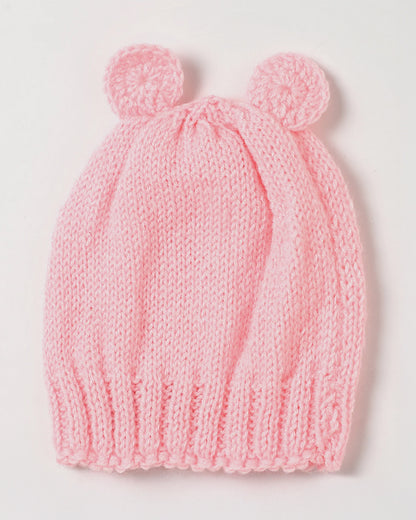 The Original Knit Pink Winter Wear Cap-Teddy Ear-Acrylic-For Infants