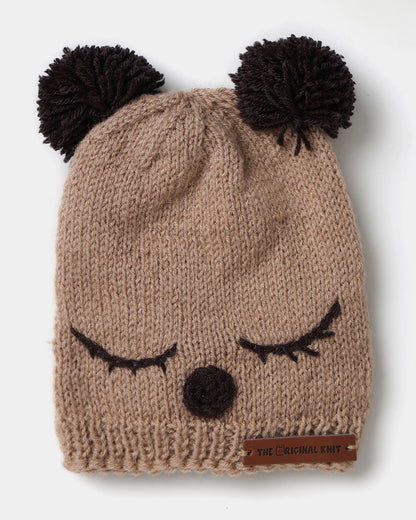 The Original Knit Beige & Brown Winter Wear Cap-Pom Pom-Acrylic-For Infants