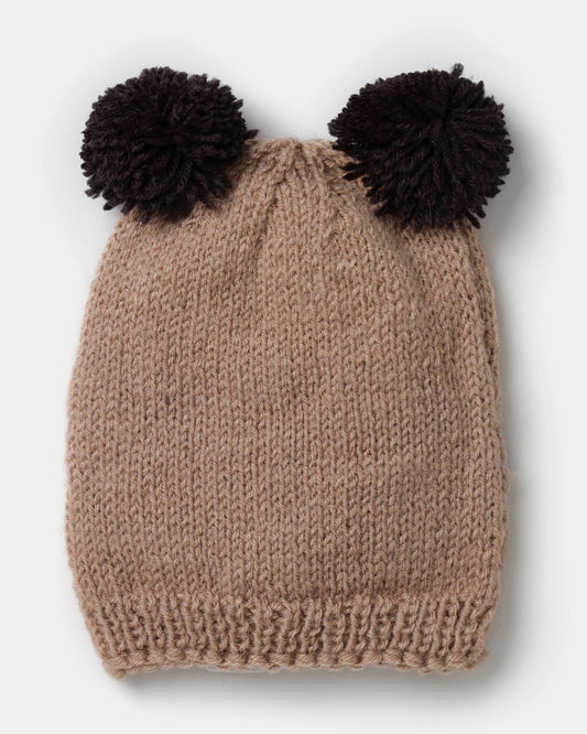 The Original Knit Beige & Brown Winter Wear Cap-Pom Pom-Acrylic-For Infants