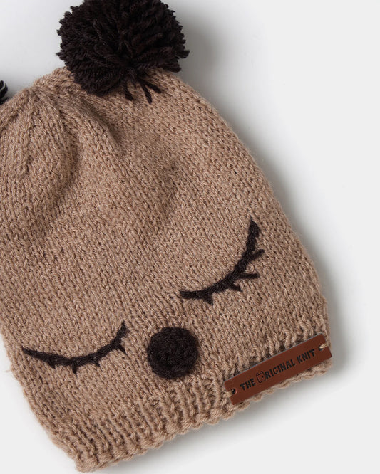 The Original Knit Beige & Brown Winter Wear Cap-Pom Pom-Acrylic-For Infants