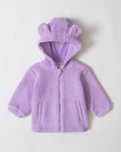 Twingle Faux Fur Winter Wear Hoodie & Jogger Set-100% Cotton Lining-Soft Adjustable Waistband-Long Sleeves-Solid-Lilac-For Infants