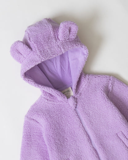 Twingle Faux Fur Winter Wear Hoodie & Jogger Set-100% Cotton Lining-Soft Adjustable Waistband-Long Sleeves-Solid-Lilac-For Infants