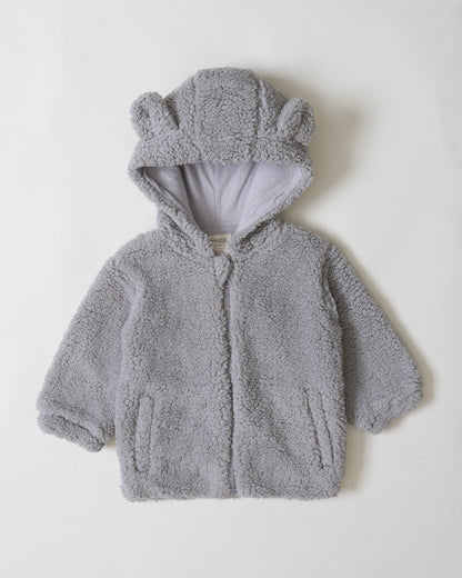 Twingle Faux Fur Winter Wear Hoodie & Jogger Set-100% Cotton Lining-Soft Adjustable Waistband-Long Sleeves-Solid-Grey-For Infants