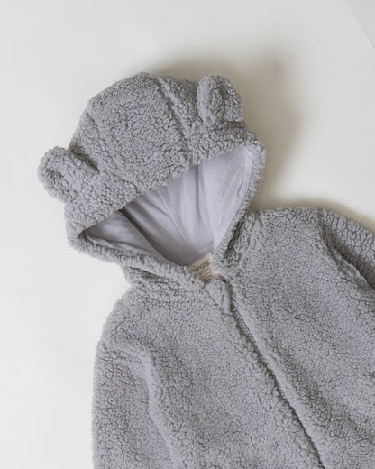 Twingle Faux Fur Winter Wear Hoodie & Jogger Set-100% Cotton Lining-Soft Adjustable Waistband-Long Sleeves-Solid-Grey-For Infants