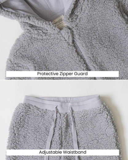 Twingle Faux Fur Winter Wear Hoodie & Jogger Set-100% Cotton Lining-Soft Adjustable Waistband-Long Sleeves-Solid-Grey-For Infants