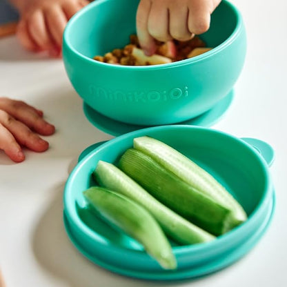 MinikOiOi Bowl-With Suction Base-Microwave Safe-Aqua Green-For Feeding Infants