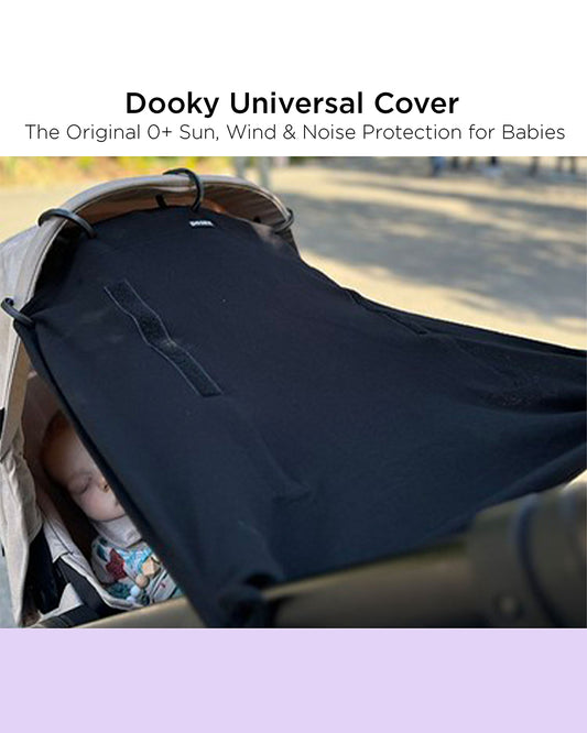 Dooky Universal Cover-Fits Easy On Any Stroller, Infant Car seat & Carry Cot-Breathable Oekotex Certified Cotton-UPF50+ Protection-Black