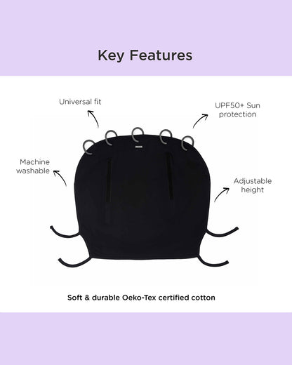 Dooky Universal Cover-Fits Easy On Any Stroller, Infant Car seat & Carry Cot-Breathable Oekotex Certified Cotton-UPF50+ Protection-Black