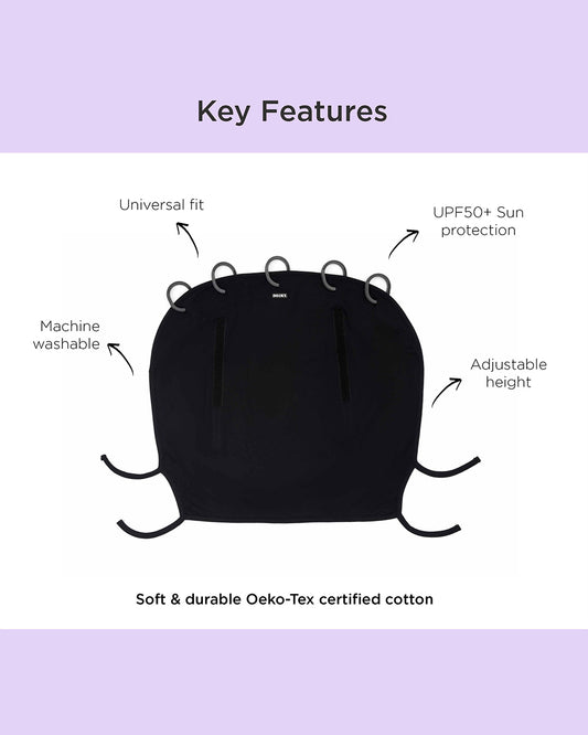 Dooky Universal Cover-Fits Easy On Any Stroller, Infant Car seat & Carry Cot-Breathable Oekotex Certified Cotton-UPF50+ Protection-Black