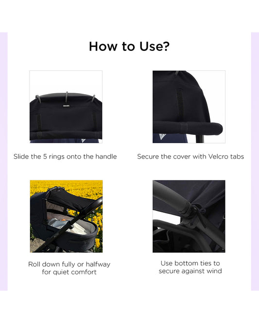 Dooky Universal Cover-Fits Easy On Any Stroller, Infant Car seat & Carry Cot-Breathable Oekotex Certified Cotton-UPF50+ Protection-Black
