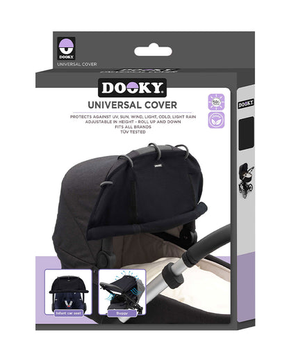 Dooky Universal Cover-Fits Easy On Any Stroller, Infant Car seat & Carry Cot-Breathable Oekotex Certified Cotton-UPF50+ Protection-Black