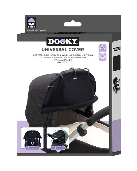 Dooky Universal Cover-Fits Easy On Any Stroller, Infant Car seat & Carry Cot-Breathable Oekotex Certified Cotton-UPF50+ Protection-Black