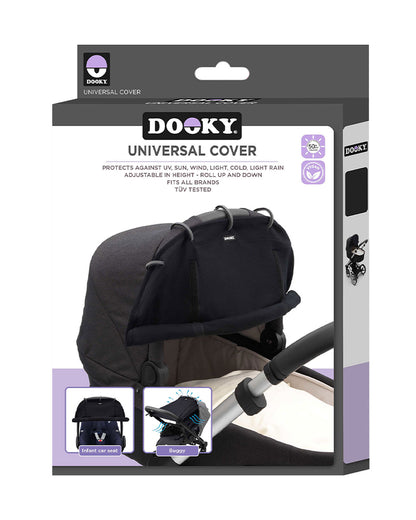 Dooky Universal Cover-Fits Easy On Any Stroller, Infant Car seat & Carry Cot-Breathable Oekotex Certified Cotton-UPF50+ Protection-Black