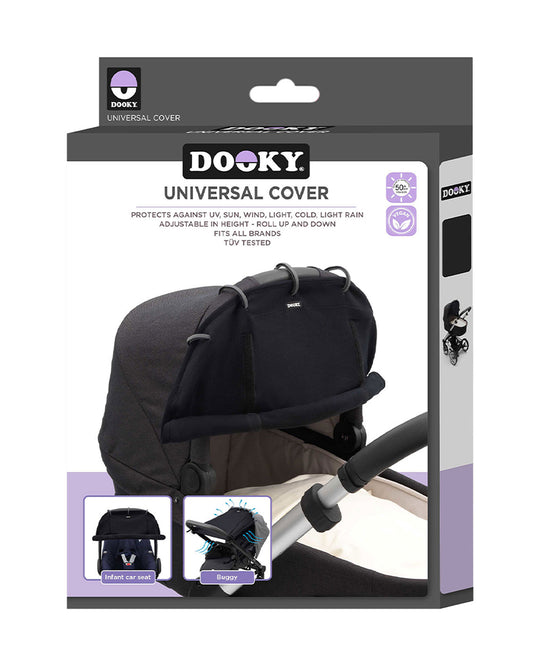Dooky Universal Cover-Fits Easy On Any Stroller, Infant Car seat & Carry Cot-Breathable Oekotex Certified Cotton-UPF50+ Protection-Black