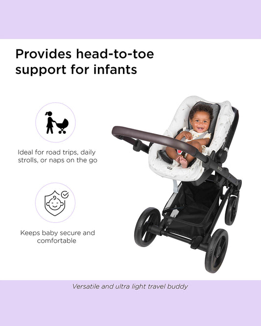 Dooky Baby Support Pillow-Suitable For Strollers, Car Seats, Carry Cots & Bouncers-Fits Both 3 & 5 Point Harness-For 0 to 12M-Grey