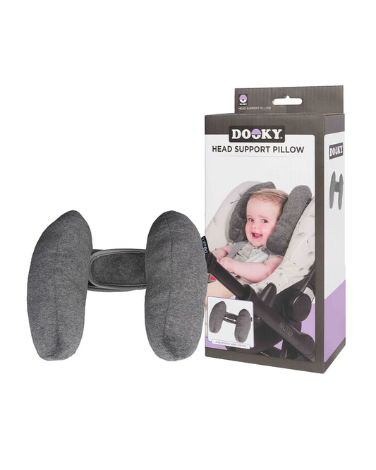 Dooky Head Support Pillow-Suitable For Strollers & Car Seats-With Adjustable Velcro Strap-For Better Head & Neck Support During Travel-For 0 to 5 Years-Grey